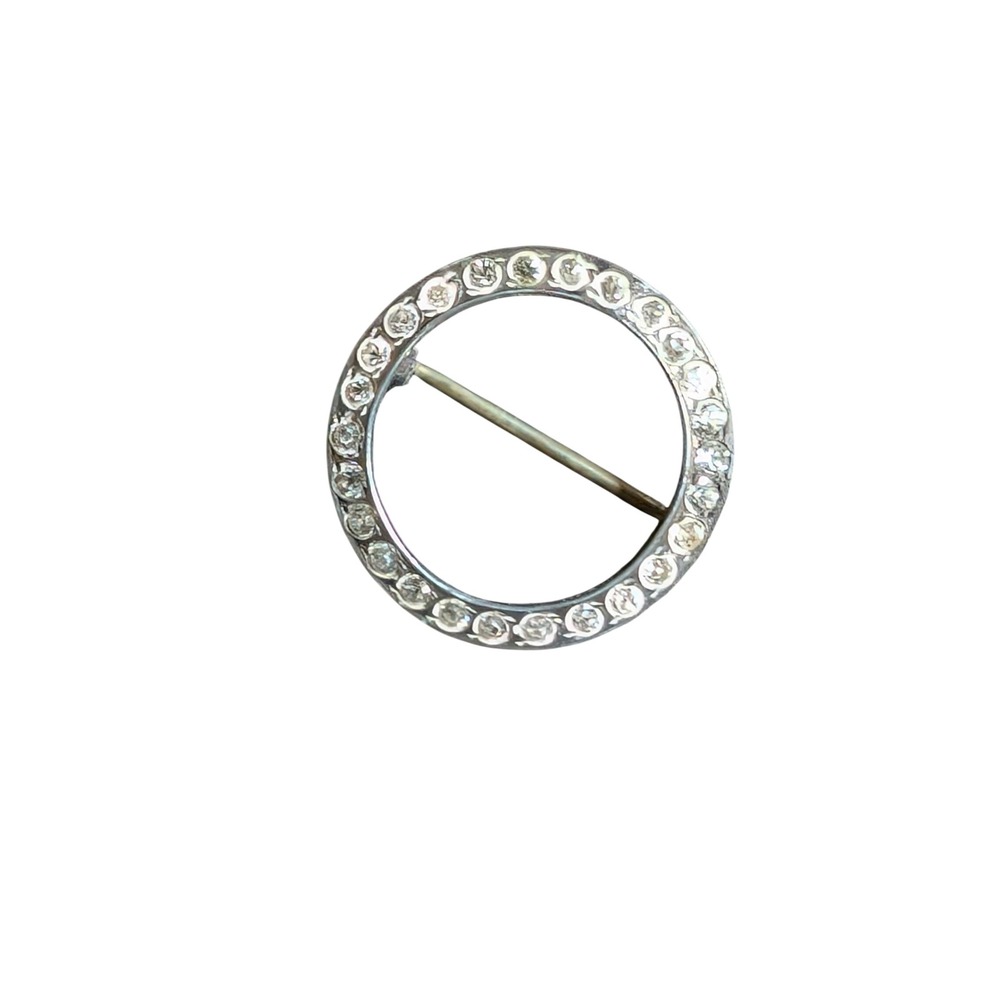 Vintage Sterling Silver Rhinestone Circle Brooch Pin Round Antique Style 0.75in